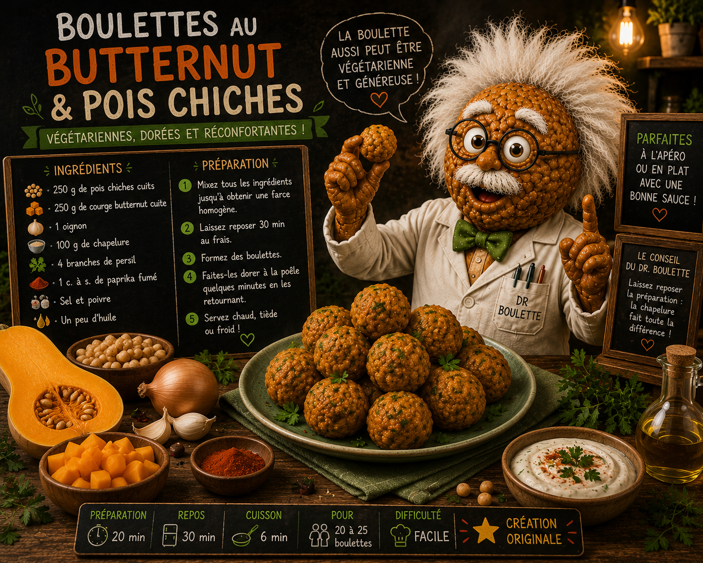 Boulettes au butternut et pois chiches
