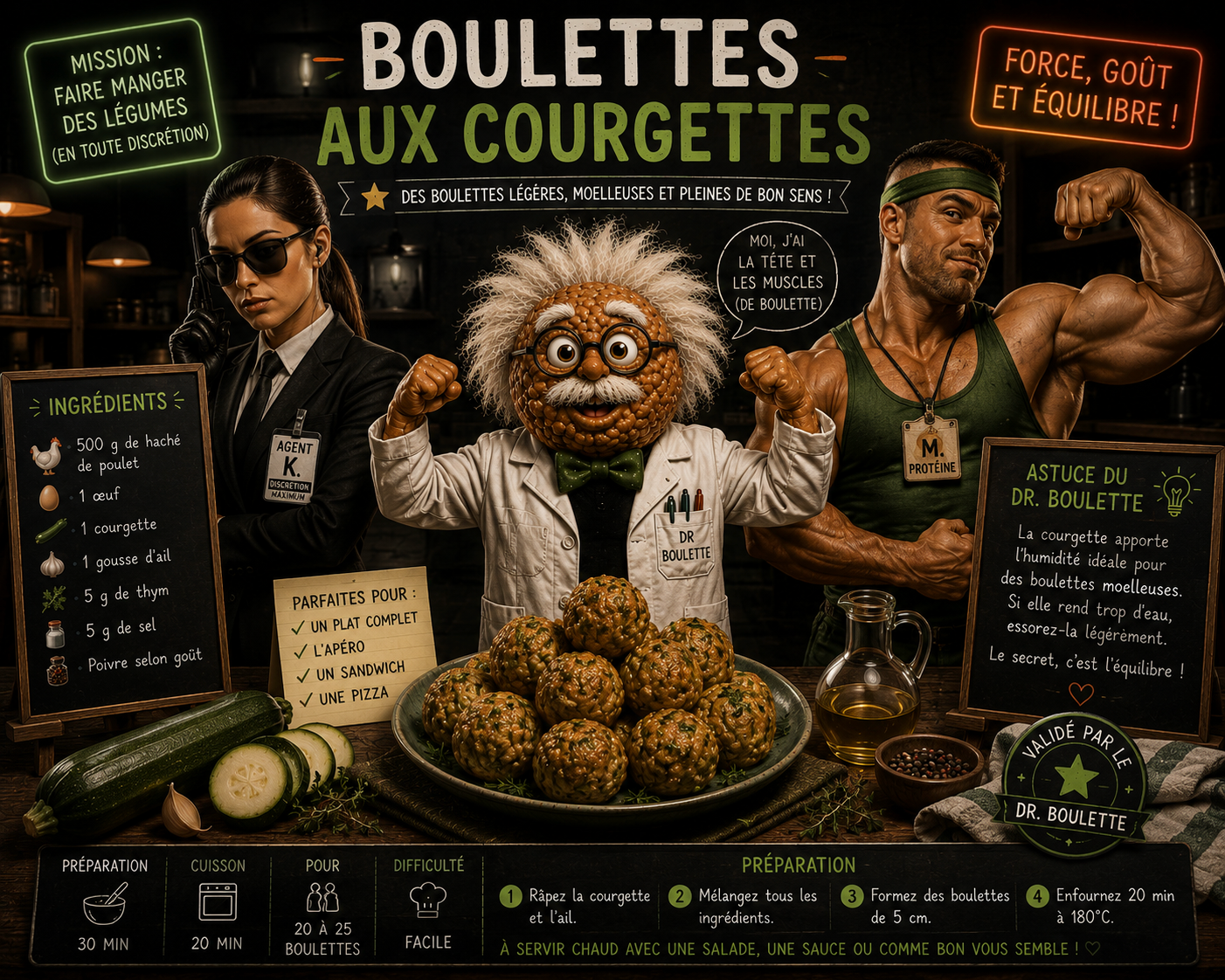 Boulettes de poulet et courgettes